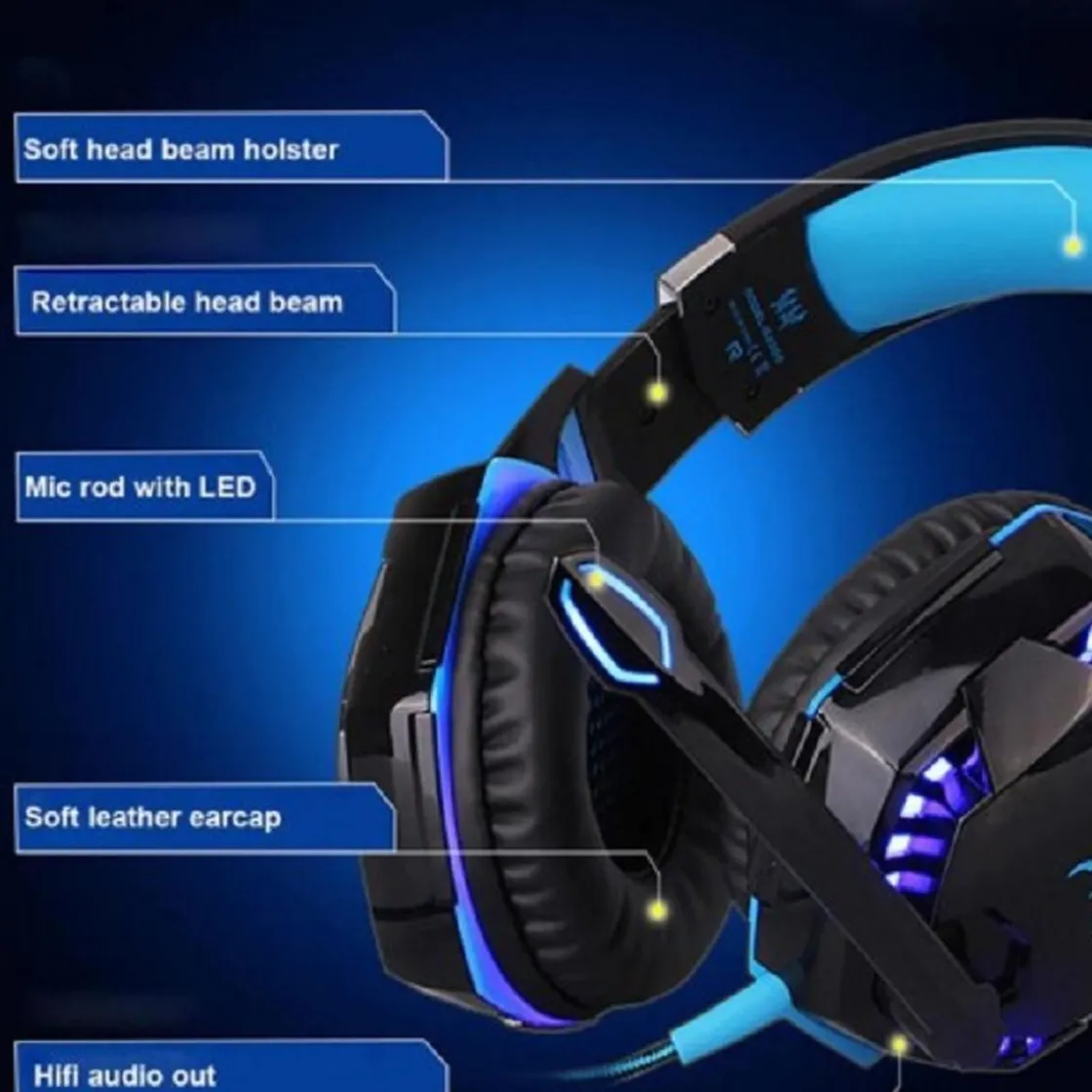 KLACK EUROPE Auriculares Gaming con LED y control de volumen para consola PS4, XBOX y PC Azul