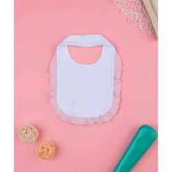 Prenatal Babero para Niña Blanco y Rosa con Volantes