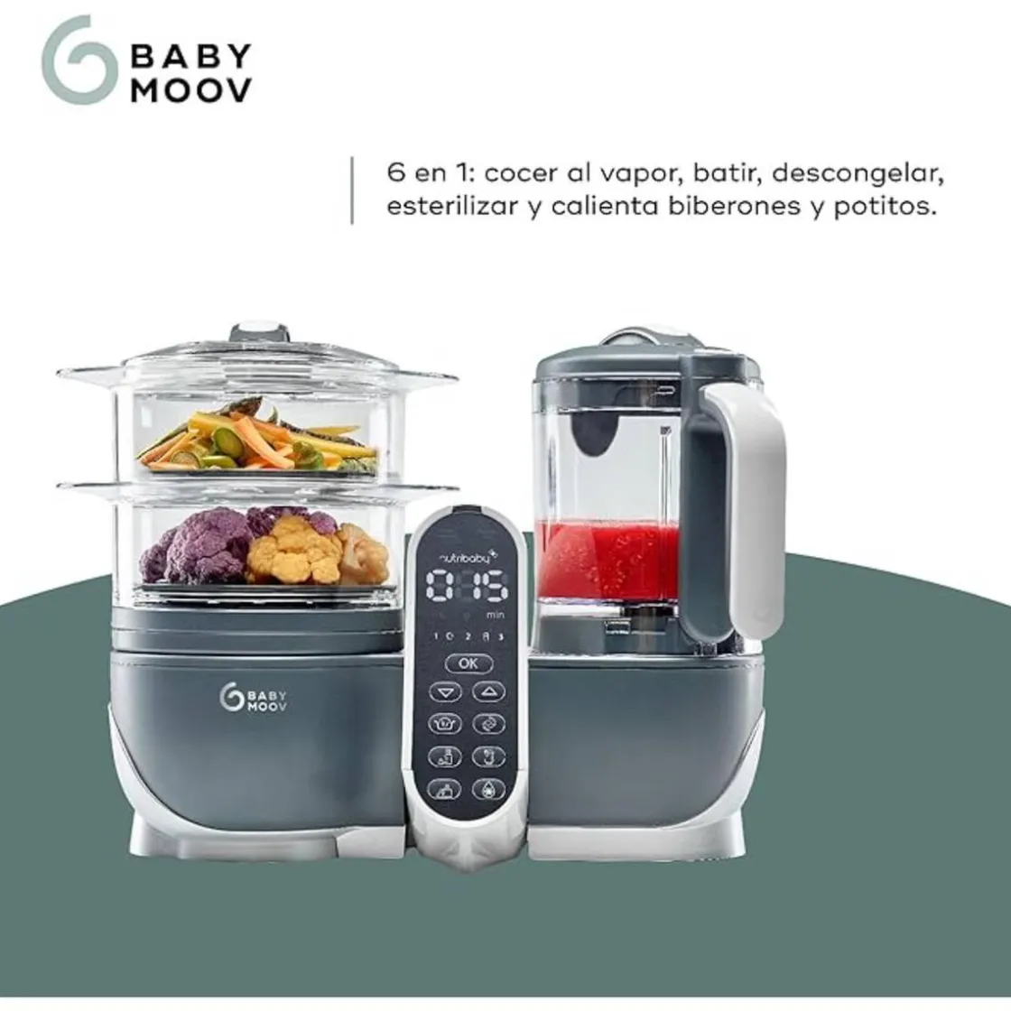 BABYMOOV - Robot de Cocina Nutribaby+ 5 en 1 Gris 2200 ml* Preparación Comida Y Accesorios·Licuadoras Y Robots De Cocina