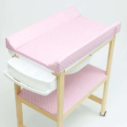 PLASTIMYR Bañera de Madera Natural Sobrebidé Topos Rosa* Baño Y Accesorios·Bañeras Cambiador