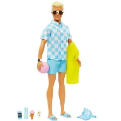 MATTEL Barbie - Muñeco Ken en traje de baño con accesorios playa ㅤ* Muñecas