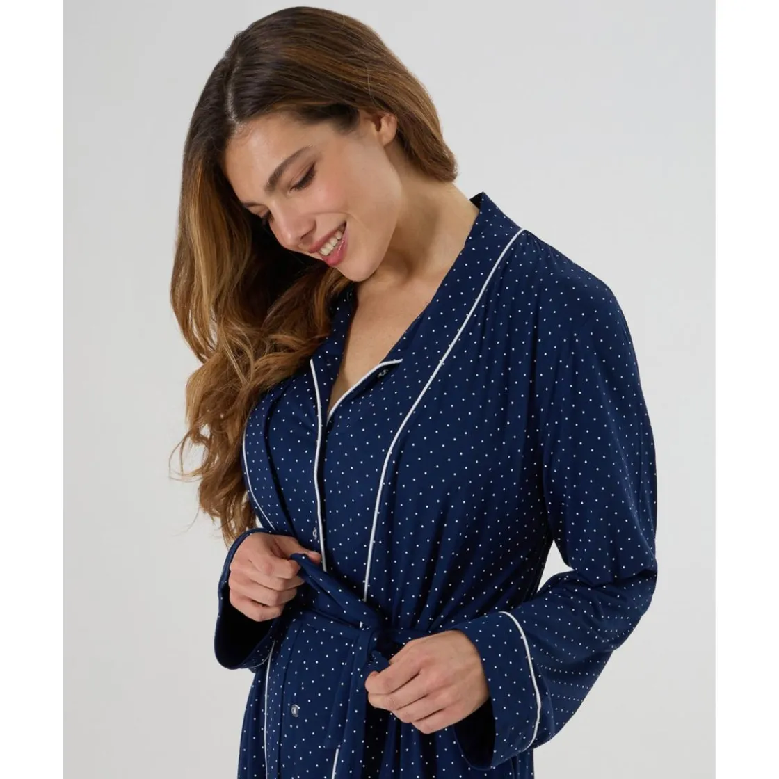 Prenatal Bata Premamá Azul con Estampado de Puntos* Premamá·Íntimo Y Noche|Íntimo Y Noche·Batas