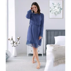 Prenatal Batín premamá de lactancia azul con encaje* Premamá·Íntimo Y Noche|Íntimo Y Noche·Batas