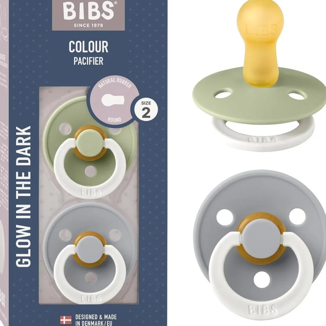 BIBS - Pack 2 chupetes Colour Noche 0-6 meses - Sage/Cloud* Biberones Y Chupetes·Chupetes
