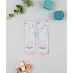 Prenatal Calcetines antideslizantes para niña gris y rosa con flores