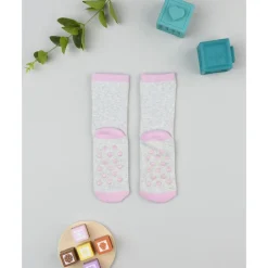Prenatal Calcetines antideslizantes para niña gris y rosa con flores