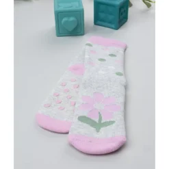Prenatal Calcetines antideslizantes para niña gris y rosa con flores