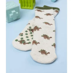 Prenatal Calcetines antideslizantes beige de niño con dinosaurios
