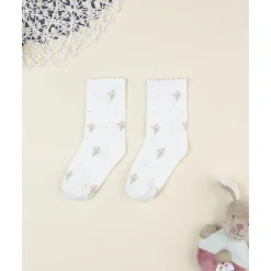 Prenatal Calcetines niña blancos con flores bordadas