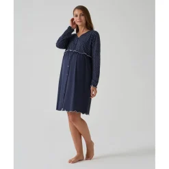 Prenatal Camisa de noche premamá azul marino con lunares
