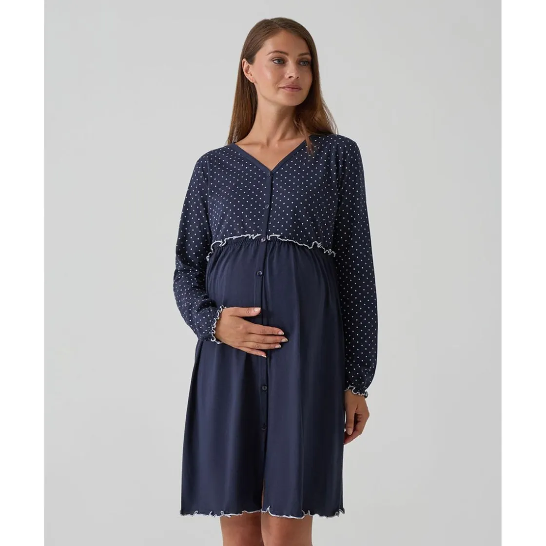 Prenatal Camisa de noche premamá azul marino con lunares