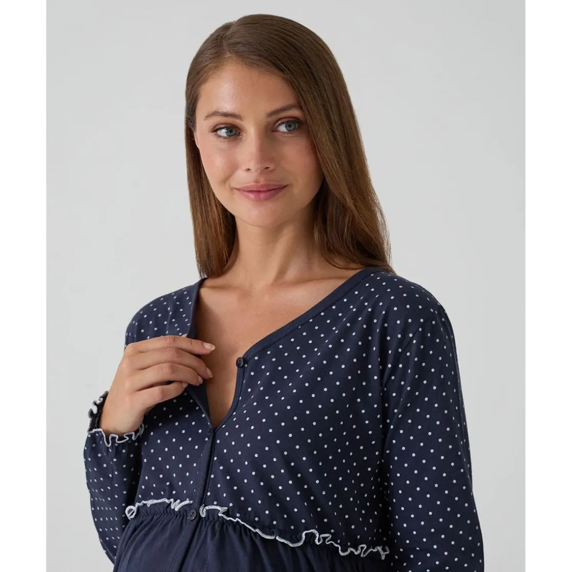 Prenatal Camisa de noche premamá azul marino con lunares
