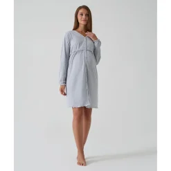 Prenatal Camisa de noche premamá gris con lunares y volantes