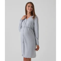 Prenatal Camisa de noche premamá gris con lunares y volantes