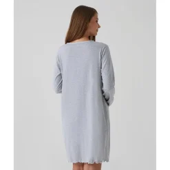 Prenatal Camisa de noche premamá gris con lunares y volantes