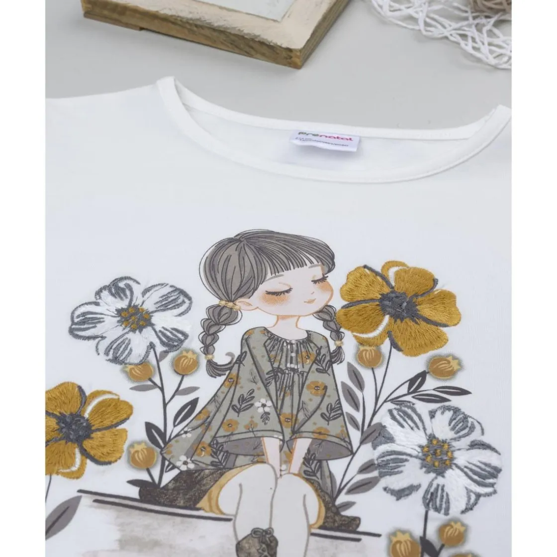 Prenatal Camiseta blanca niña con bordados florales* Niña·Niña 2-10 Años|Niña 2-10 Años·Camisas Y Camisetas