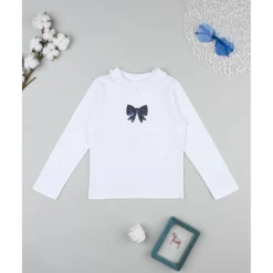 Prenatal Camiseta cuello alto niña blanca con lazo