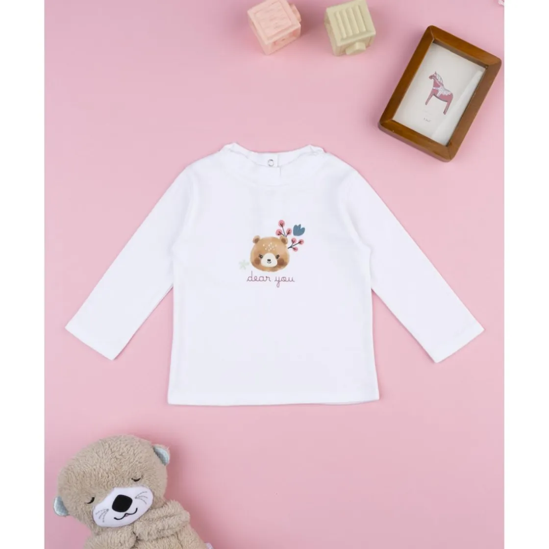 Prenatal Camiseta cuello alto niña blanca con osito* Niña·Bebé Niña 3-36 Meses|Bebé Niña 3-36 Meses·Camisas Y Camisetas