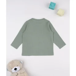 Prenatal Camiseta de manga larga para niño verde con osito