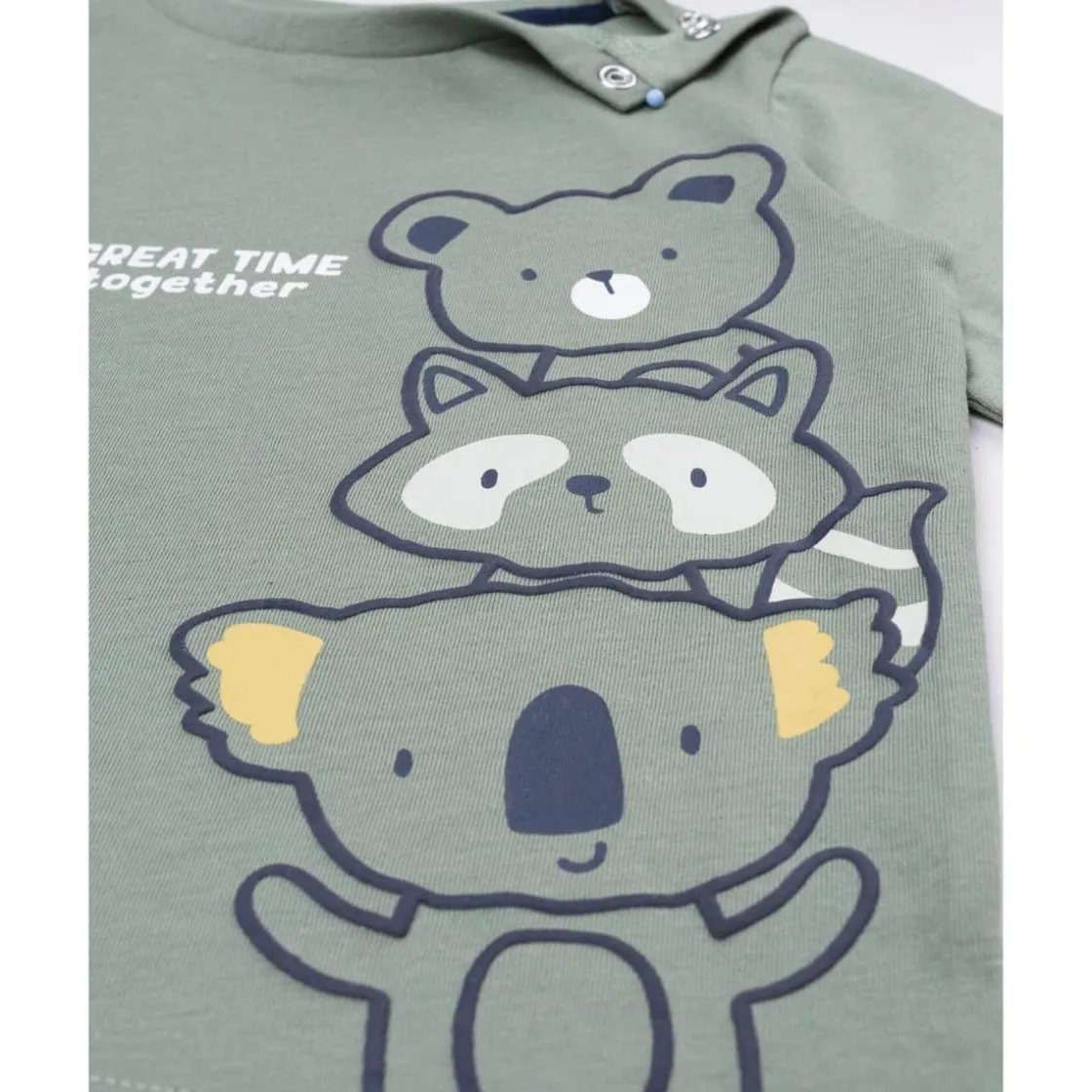 Prenatal Camiseta de manga larga para niño verde con osito