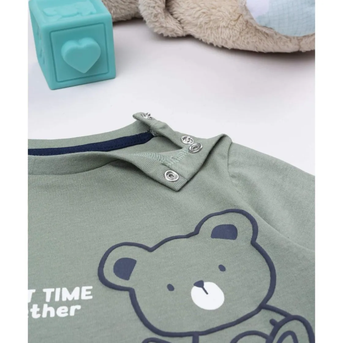 Prenatal Camiseta de manga larga para niño verde con osito