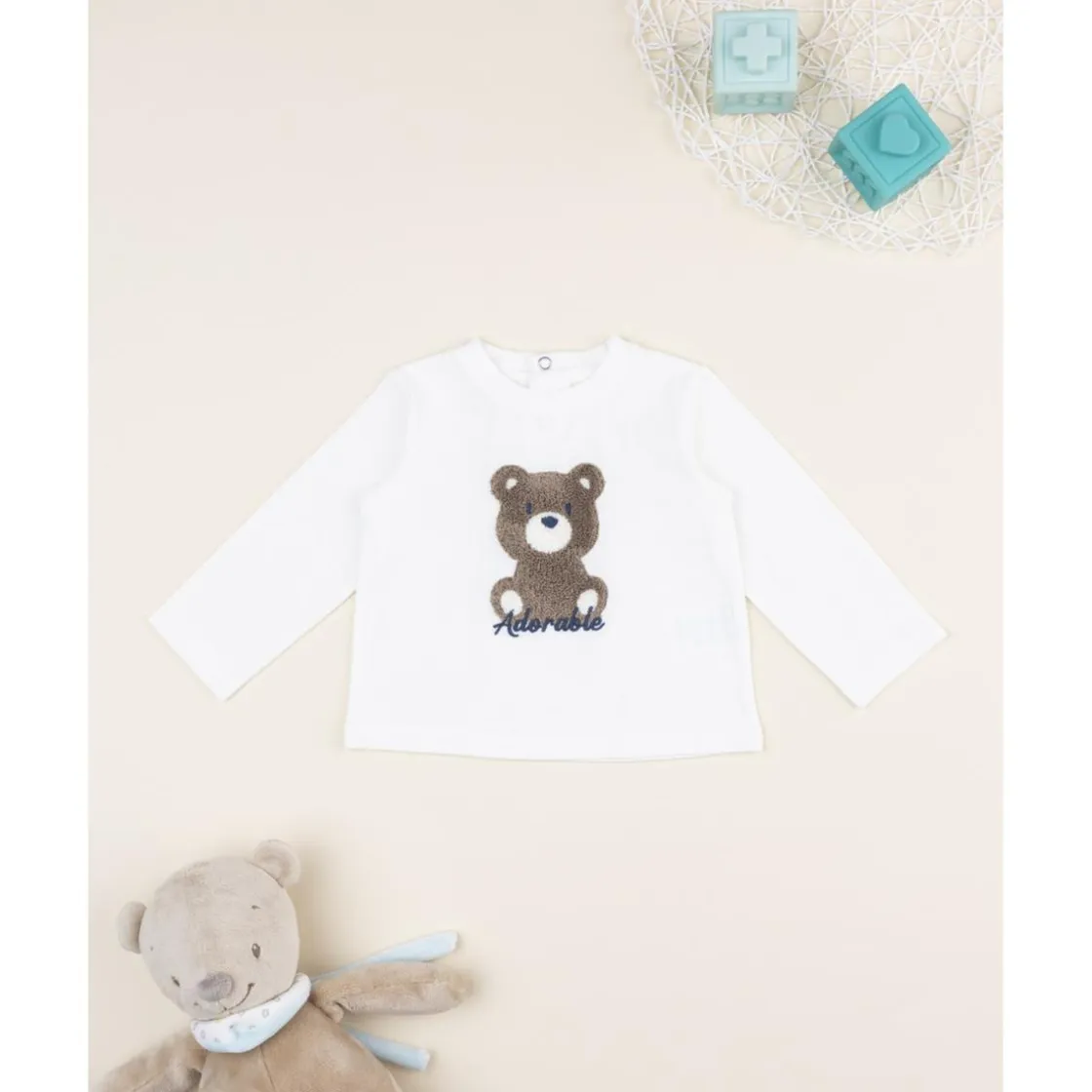 Prenatal Camiseta infantil blanca con estampado de osito