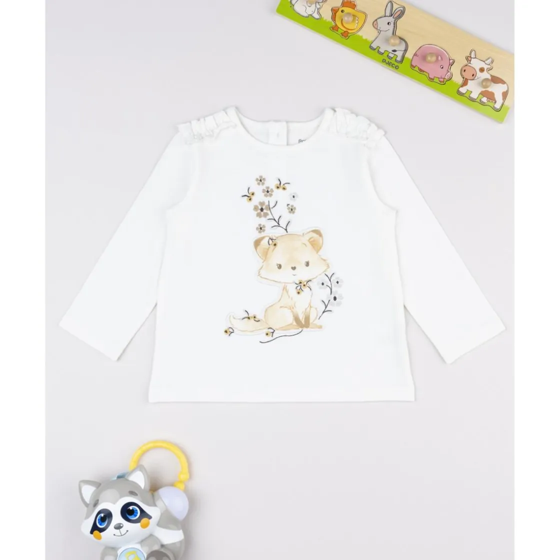 Prenatal Camiseta niña blanca con zorrito* Bebé Niña 3-36 Meses·Camisas Y Camisetas|Niña·Bebé Niña 3-36 Meses