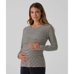 Prenatal Camiseta premamá de lactancia negro y beige a rayas