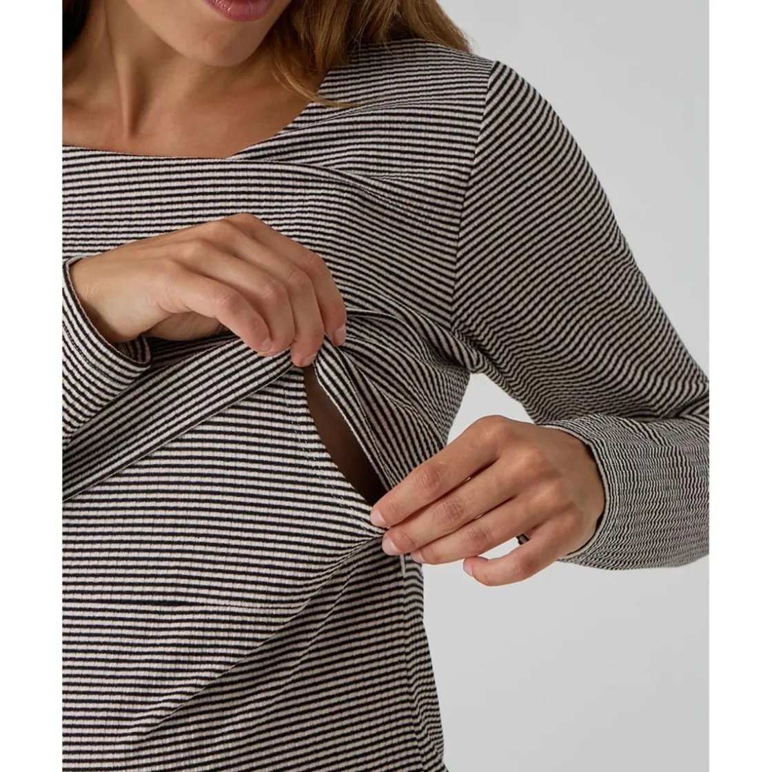 Prenatal Camiseta premamá de lactancia negro y beige a rayas