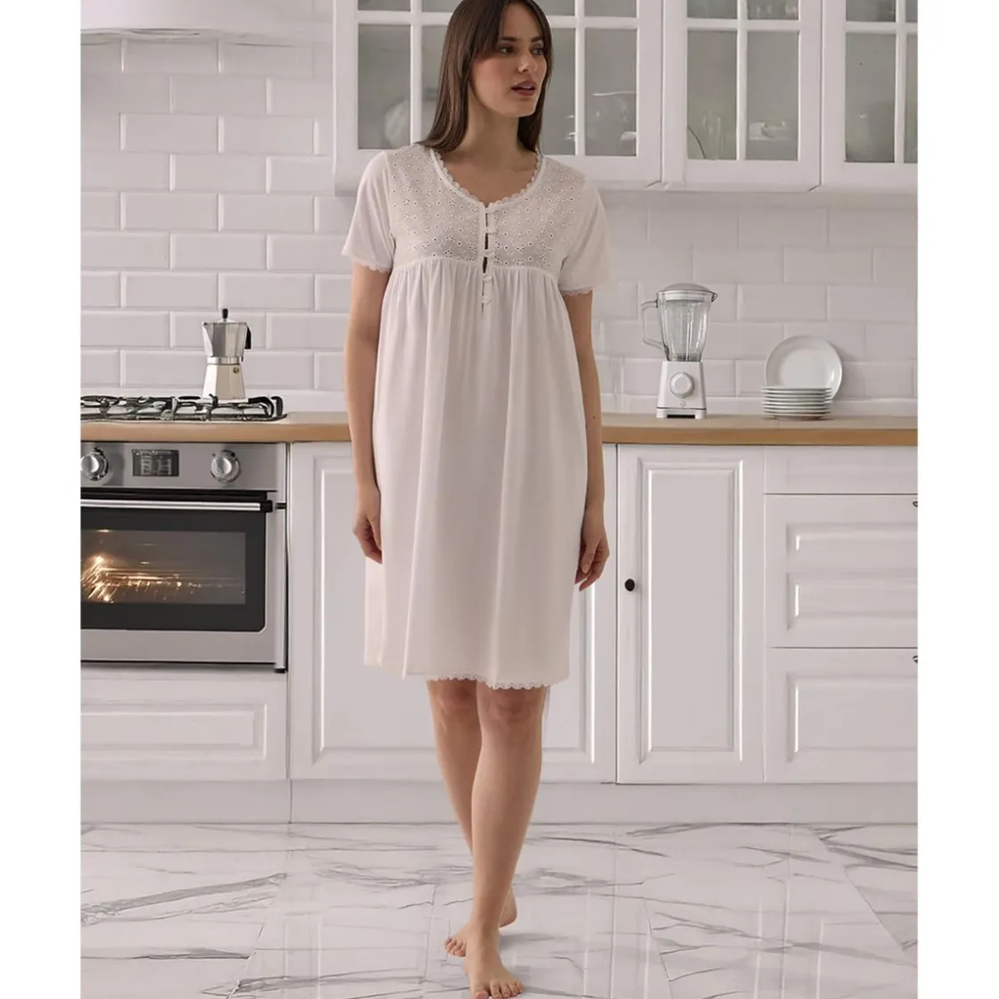 Prenatal Camisón blanco premamá y de lactancia con detalle Sangallo