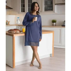 Prenatal Camisón de maternidad para lactancia azul con encaje