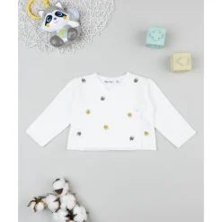 Prenatal Cardigan tricot blanco para bebé niña con bordados florales* Recién Nacido·Primeras Salidas|Primeras Salidas·Cardigans