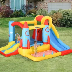 OUTSUNNY Castillo Hinchable Cohete con piscina, 2 toboganes, minimuro de escalada y cama de salto 330 cm* Castillos Hinchables