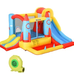 OUTSUNNY Castillo Hinchable Cohete con piscina, 2 toboganes, minimuro de escalada y cama de salto 330 cm* Castillos Hinchables