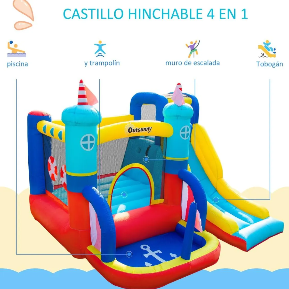 OUTSUNNY Castillo Hinchable con tobogán 265 cm* Castillos Hinchables