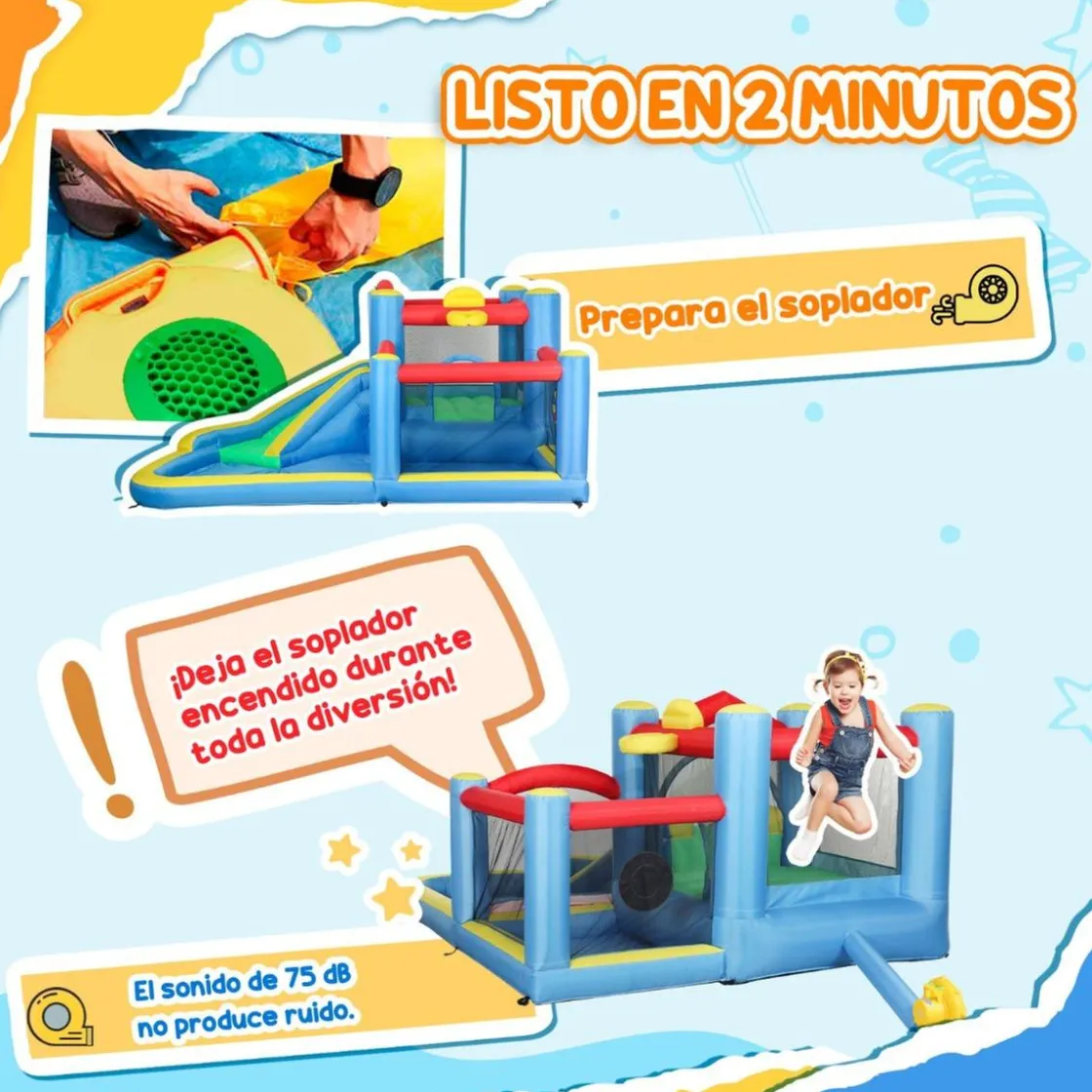 AIYAPLAY Castillo inflable 5 en 1 con tobogán y piscinas* Castillos Hinchables