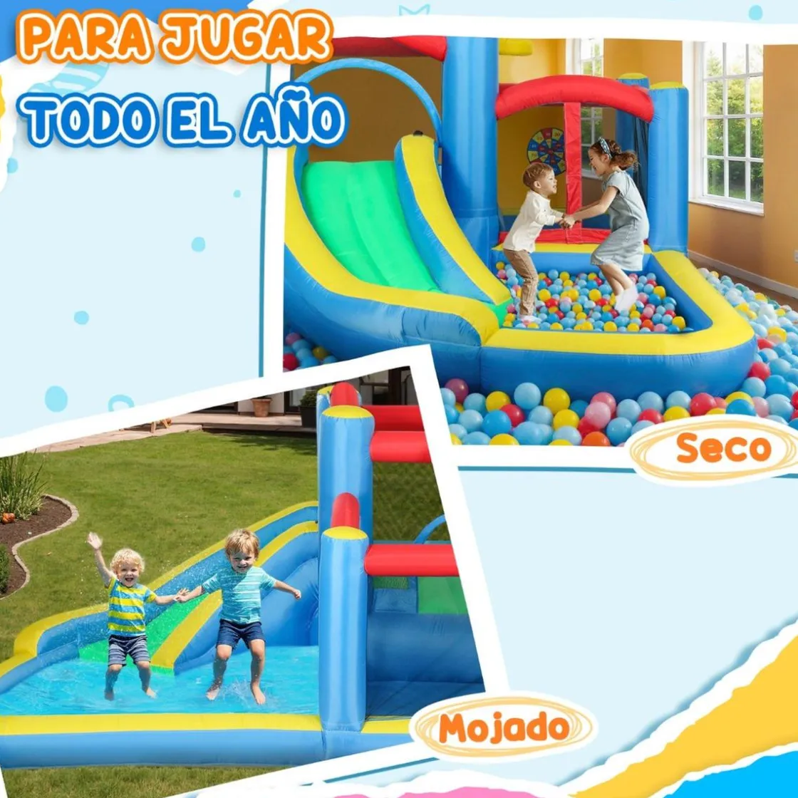 AIYAPLAY Castillo inflable 5 en 1 con tobogán y piscinas* Castillos Hinchables