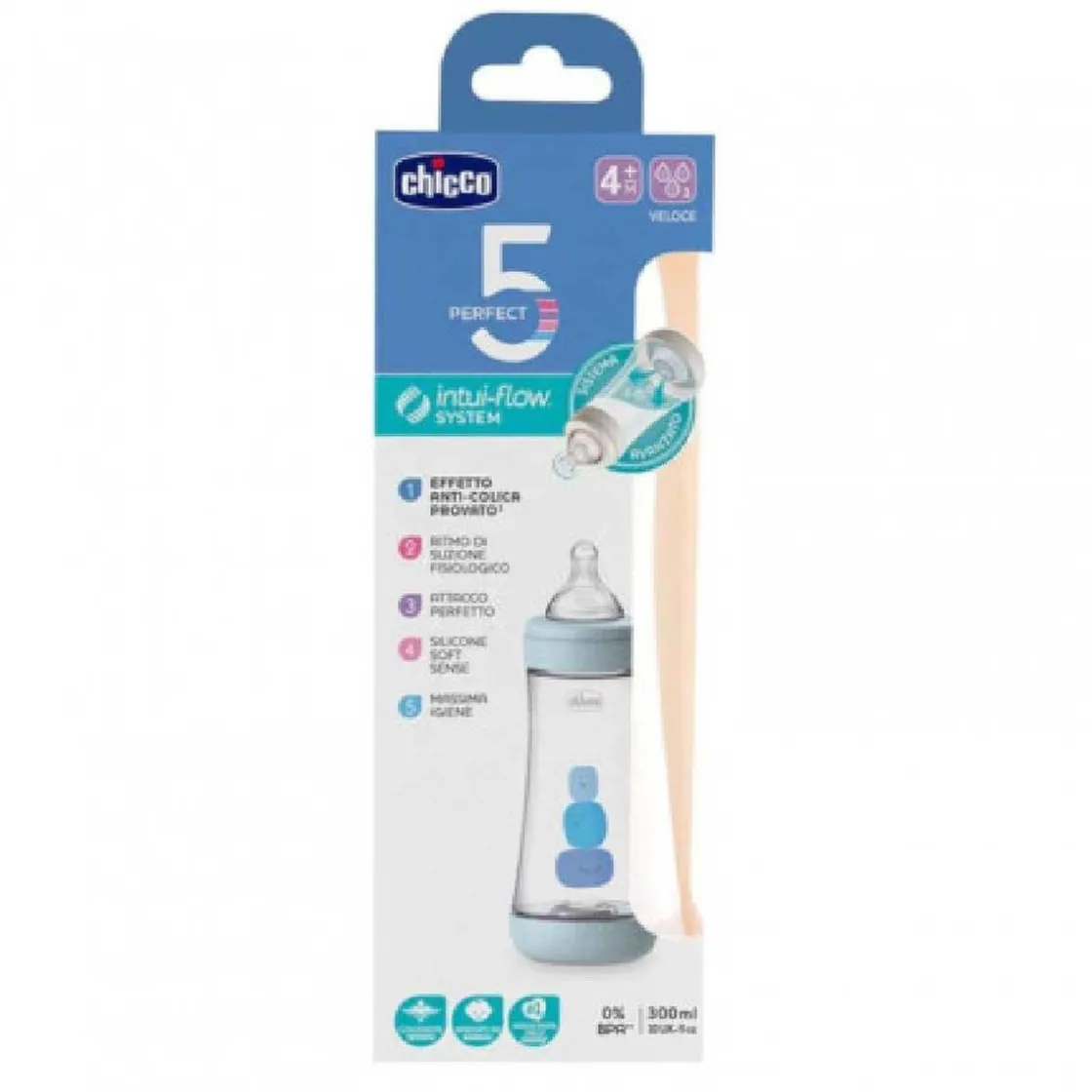 CHICCO - Biberón de flujo rápido 300 ml azul