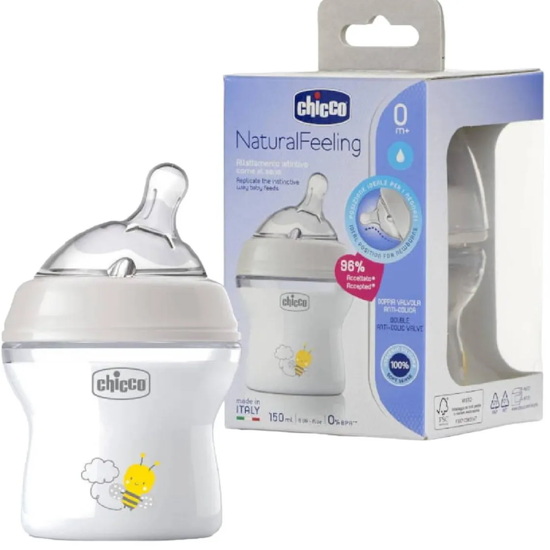 CHICCO - Biberón flujo lento 150 ml Natural Feeling* Biberones Y Chupetes·Biberones