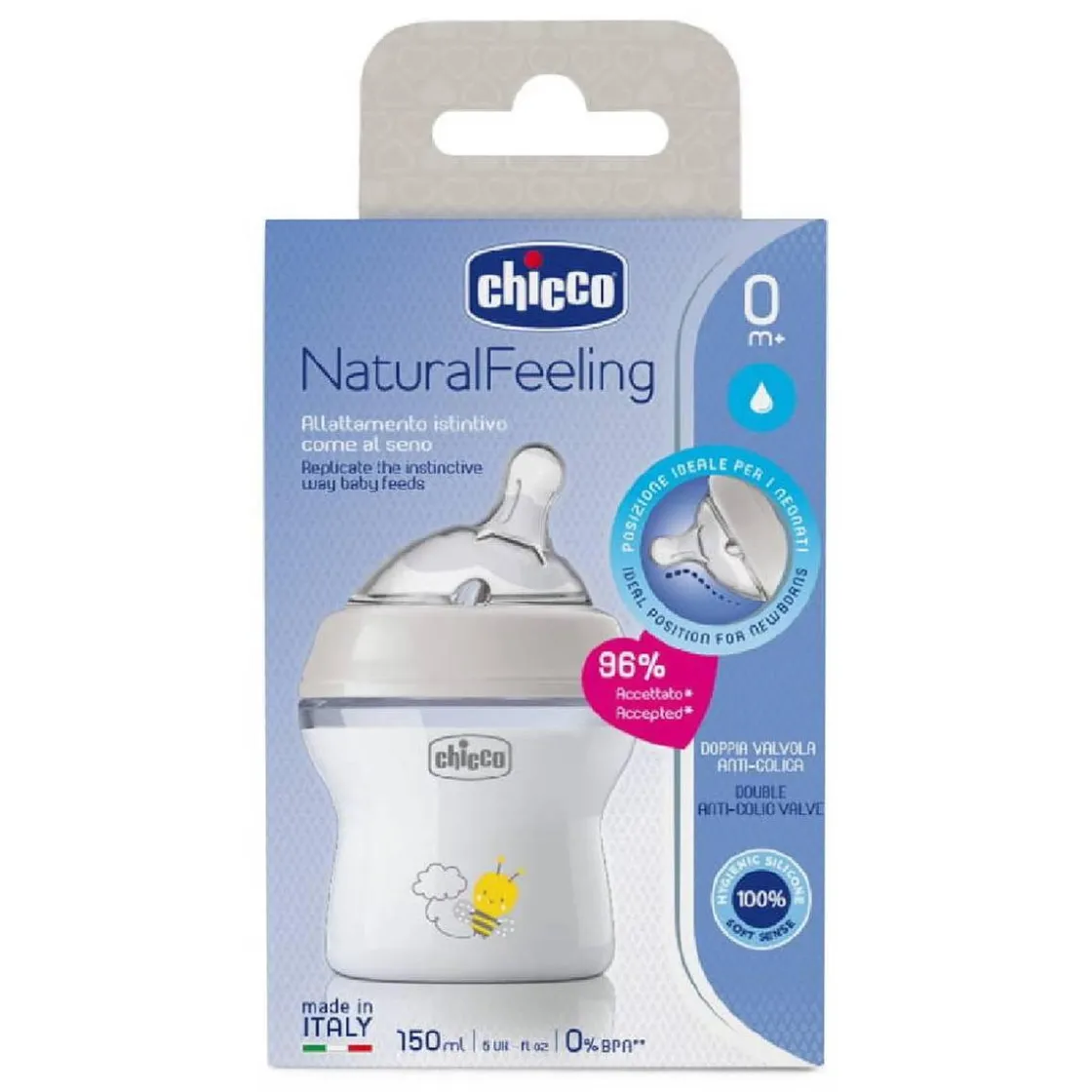 CHICCO - Biberón flujo lento 150 ml Natural Feeling* Biberones Y Chupetes·Biberones