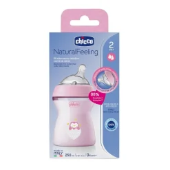 CHICCO - Biberón Natural Feeling 250ml Rosa 2m+* Biberones Y Chupetes·Biberones