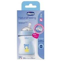 CHICCO - Biberón Natural Feeling 250ml Azul 2m+* Biberones Y Chupetes·Biberones