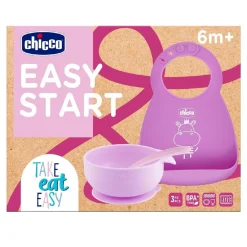 CHICCO - Conjunto silicona Easy Start Rosa* Preparación Comida Y Accesorios·Platos Y Cubiertos Infantiles