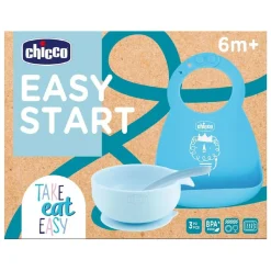 CHICCO - Conjunto silicona Easy Start Azul* Preparación Comida Y Accesorios·Platos Y Cubiertos Infantiles