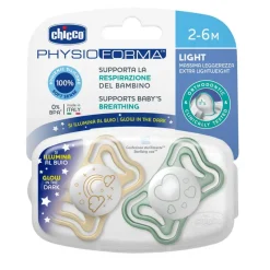 CHICCO - Pack 2 chupetes Physio Light Glow 2-6M