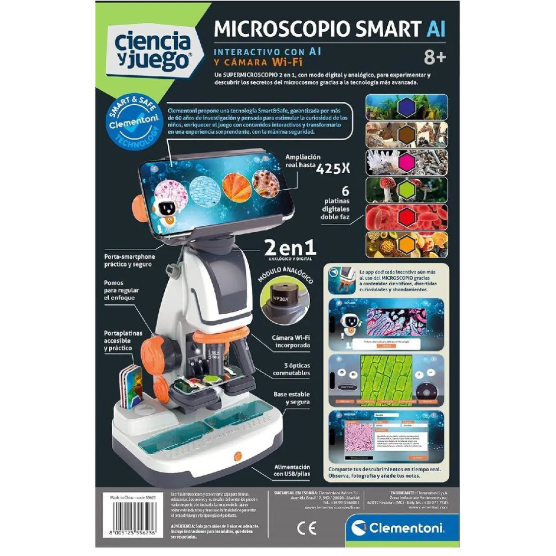 CLEMENTONI - Microscopio Smart 2 en 1 con Wi-Fi* Steam