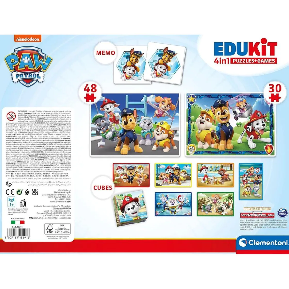 CLEMENTONI - Patrulla Canina - Edukit 4 en 1 con puzzle y juego de memoria Patrulla Canina ㅤ