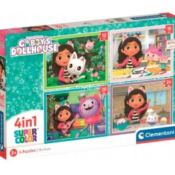 CLEMENTONI - Puzzle infantil 4 en 1: Casa de Muñecas de Gabby, 12-24 piezas, tamaño único ㅤ* Juegos Y Puzzles