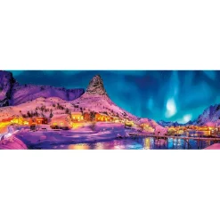 CLEMENTONI - Puzzle panorámico de 1000 piezas, Noche colorida en las Islas Lofoten ㅤ