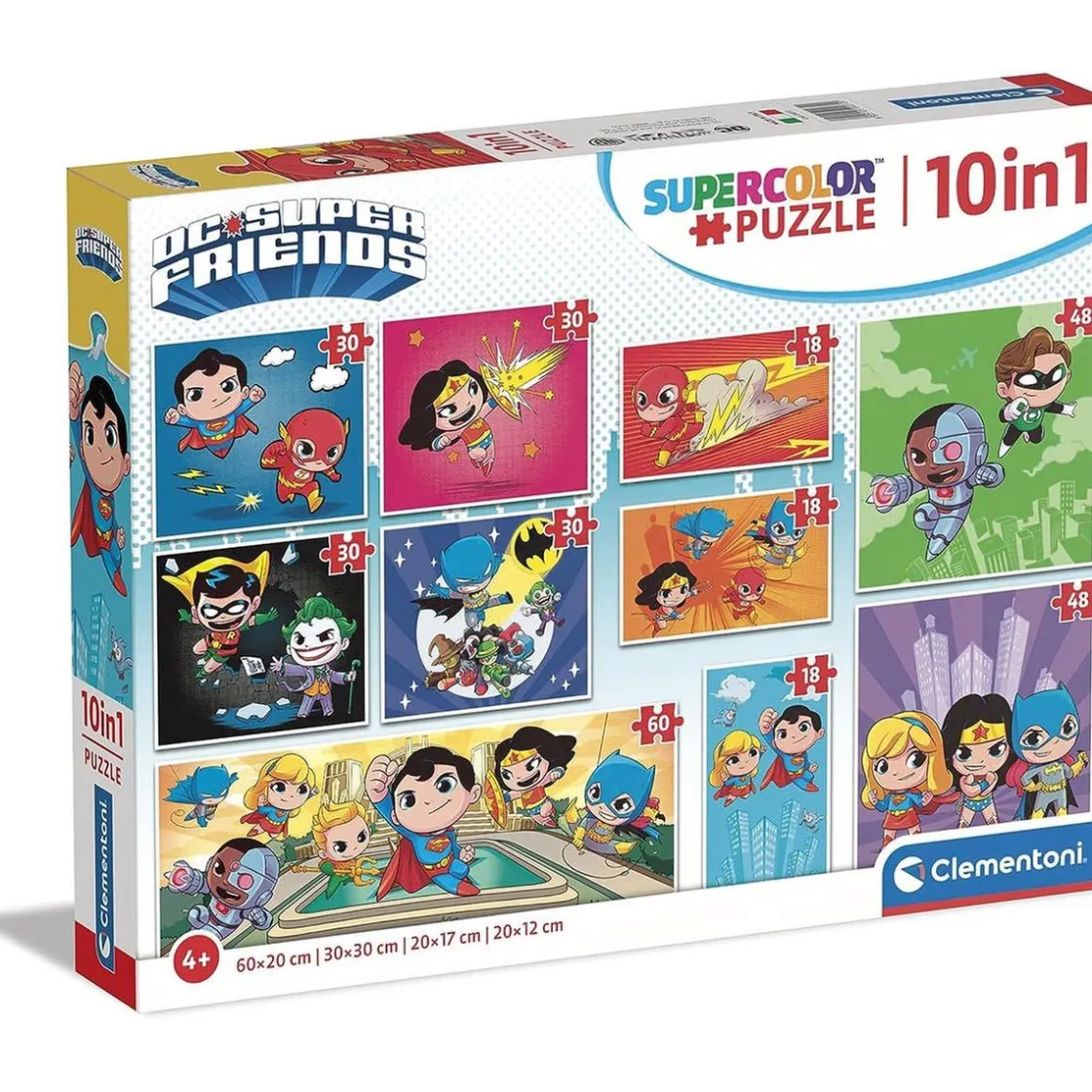 CLEMENTONI - Puzzles progresivos de superhéroes DC Comics, 10 en 1, multicolor, tamaño medium ㅤ* Juegos Y Puzzles